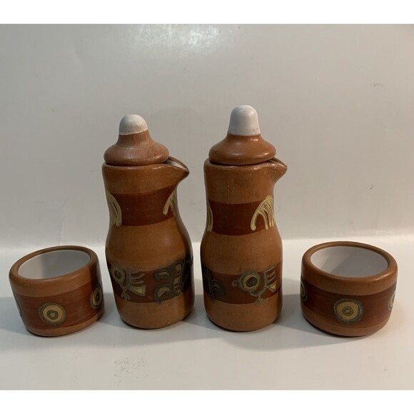 Seminario Pottery Urubamba Cusco Peru 7 Piece Oil Vinegar Tea Service Set Tray - Picture 4 of 13